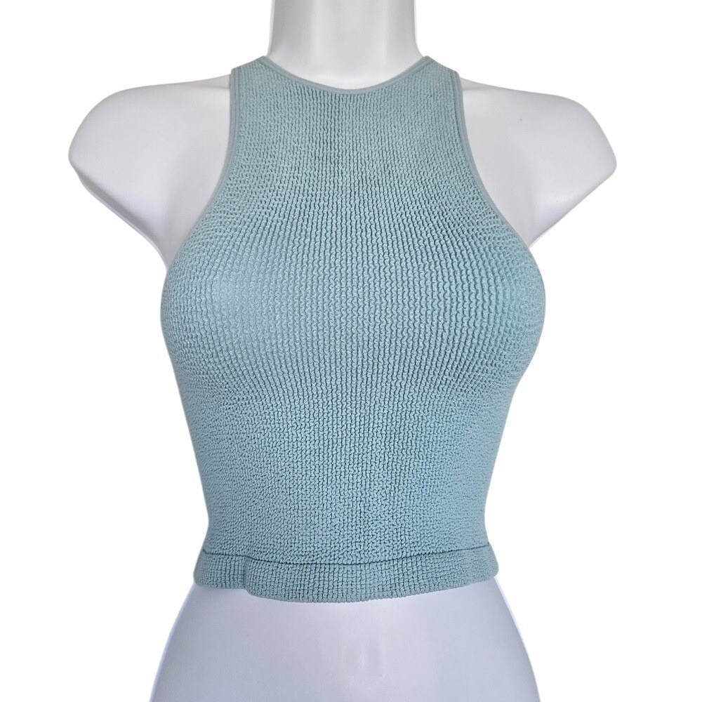 ZARA Blue Textured Knit Racerback Tank Top Size M-L‎ Minimalist Y2K Chic Summer - Picture 2 of 7